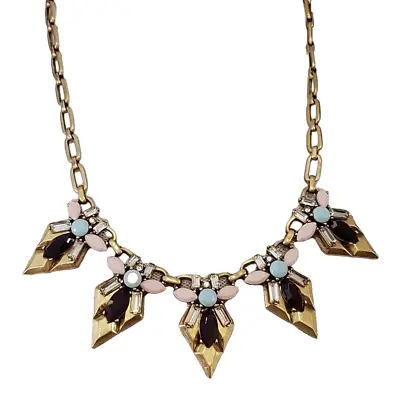 J Crew Statement Gold Necklace Art Deco Pink/Blue/Plum Purple Jewel Bees Holiday • $19