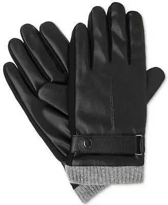 $75 Isotoner Mens Faux Leather Gloves Black Touchscreen Winter Driving Size L • $6.38