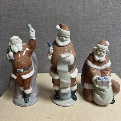 Vintage Lladro Porcelain Christmas Santa Claus Figurines Set Of 3 • $800