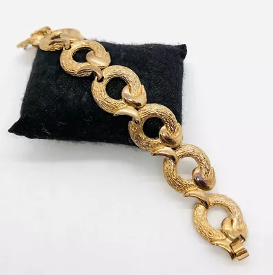 LES BERNARD Vo Gold Tone Textured Link Bracelet Signed Vintage Jewelry • $68.50