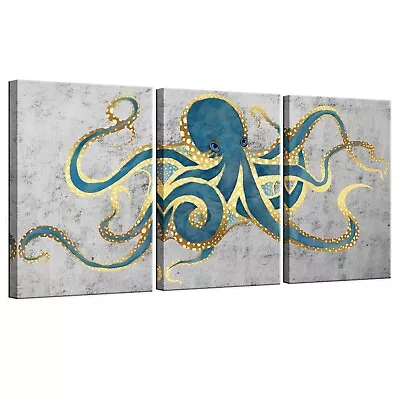 Sechars 3 Piece Canvas Wall Art Abstract Teal Green Octopus Painting Prints O... • $102.49