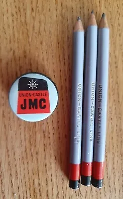 Union-Castle Line Memrobillia  JMC Small Button Badge & 3 X Small Pencils • £0.75