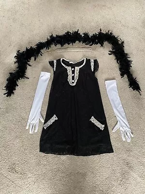 1920/30s Style Charleston Flapper Dress Outfit Gloves Headband & Feather Boa • £15