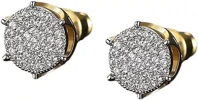 Exquisite Micro Pave 18K Gold Plated 5A Cubic Zirconia Cluster Men Women Earring • $12.95