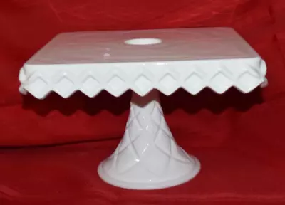 Vintage Large SQUARE Milk Glass Cake Stand W/ Diamond Edged Pattern & Rum Well • $45