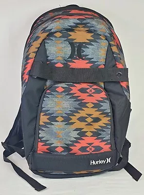 Hurley Backpack Black Skateboard Strap Pockets 2 Midwest Aztec Design Gold/ Gray • $34.89