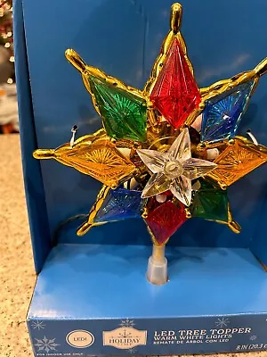 Holiday Time 8 Inch Colorful Gold Light -up LED Christmas Star Tree Topper • $13.20