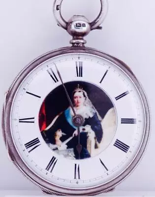 Antique Victorian Silver Pocket Watch Queen Victoria Portrait Enamel Dial C1883 • $1318.40