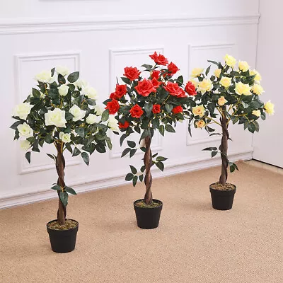 Garden Potted 90cm Artificial Rose Tree Fake Decorative Plant Flowers Pots • £30.95