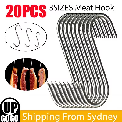 20Pcs S-Shaped Meat Hook Heavy Duty Stainless Steel Butcher Hooks Hanging Beef • $18.68