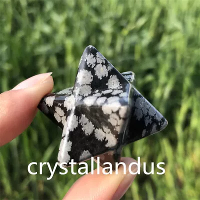 £9.49 • Buy 1pc Natural Snowflakes Stone Merkaba Star Carved Quartz Crystal Pendant Reiki 