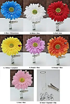Car Flower & Cute Clip On Glass Vase Teacher Perfect Mothers Day Gift • £12.98