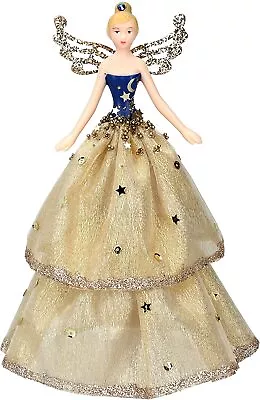 Gisela Graham Gold And Blue Christmas Fairy Tree Topper - Xmas Tree Decoration • £13.49