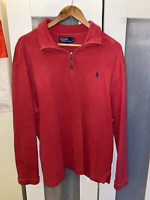 £18 • Buy Red Ralph Lauren Polo Quarter Zip Jumper Mens Large Sweatshirt 1/4 Pullover