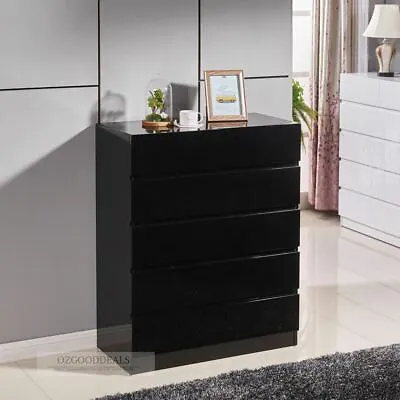 High Gloss Black Wooden Tallboy Dresser Chest 6 Drawer Cabinet Classic 4053BK • $249.99