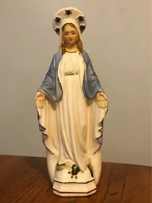 Vintage Catholic Religious Virgin Mary Madonna Planter W/ Crown Blue Rhinestones • $27.50