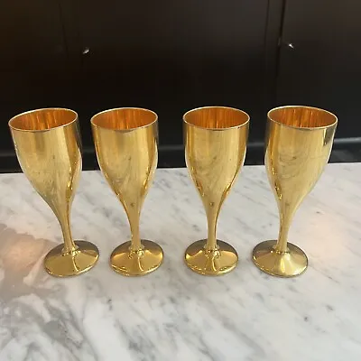 $599 • Buy Vintage Gucci Gold Metal Champagne Flutes Stemmed Glasses Rare  