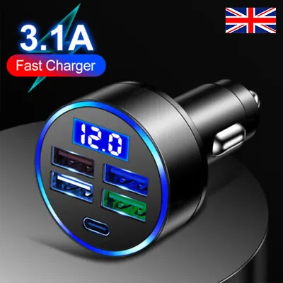 Fast Car Charger 4 USB Port + Type C Universal Socket Adapter For Iphone Samsung • £5.99