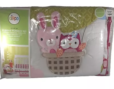 $36.99 • Buy Crib Bedding Set 4 Piece Pink And White Bunny Owl Baby Newborn 