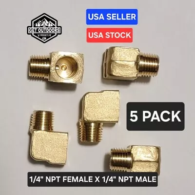 5x Solid Brass Street Pipe 90 Degree Elbow 1/4 Inch Male Female NPT Air Fuel WAT • $11.87