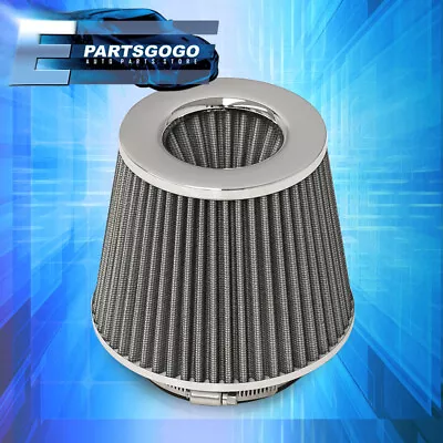 Universal 4  Mesh Air Cold Short Intake Filter JDM VIP Dry Cone Aluminum Silver • $15.99