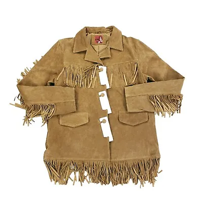 NWOT Marlboro Western Southwest Red Star Suede Leather Fringe Jacket Size Medium • $96.04