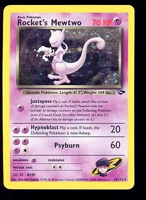 Rocket's Mewtwo Gym Challenge 14/132 Holo Unlimited Holo Rare Pokemon Card WOTC • $59.99