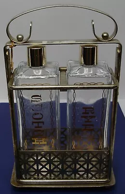 Vintage Brass Locking Liquor Caddy Tantalus With Rye Scotch Glass Bottles • $59.29