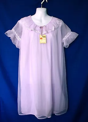 🔮Vintage Nightgown Babydoll Large Nylon Chiffon Light Purple Queentex Canada • $31.09