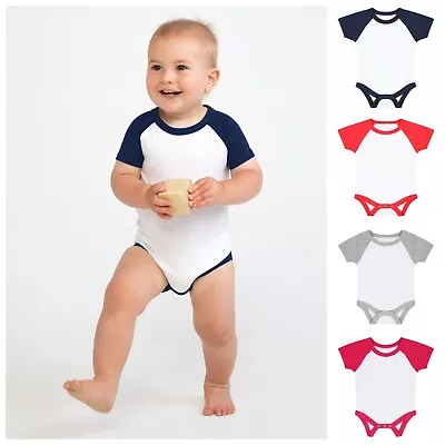 £8.45 • Buy Baby Toddler Short Sleeve Babygrow Bodysuit Raglan Baseball Cotton T-Shirt Top