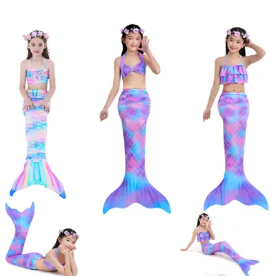 3pcs/Set Kids Girl Mermaid Tail Swimmable Bikini Set Swimsuit Swimming Costume • £9.99