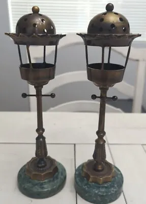 VTG Petites Choses Brass Lamp Post Shape Marble Base Candle Holder *Please Read  • $79.95