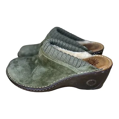 UGG Australia Gael Green Mule Clog Suede Shearling Shoes S/N 1934 Women Size 7 • $32.95
