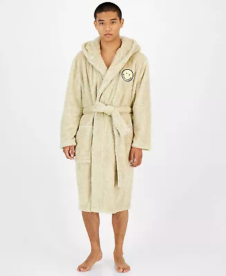 SUN+STONE Mens Hooded Fleece Robe Smiley Face Sand Tan Size L/XL $70 - NWT • $39.99