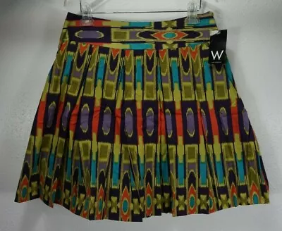 Work To Weekend Pleated Cotton Multicolor Skirt Sz 10 Knee Length • $4