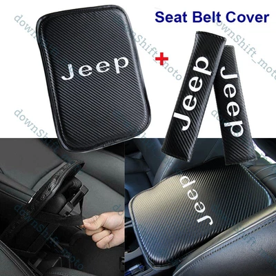 $19.88 • Buy Set For JEEP Car Center Console Armrest Cushion Mat Pad Cover W/ Seat Belt Cover