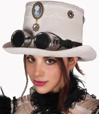 White Victorian Top Steampunk Adult Womens Hat With Goggles - Cosplay Costume • $45