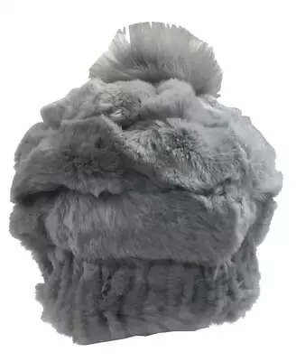 Northstar Women's Chinchilla/Fox Fur Fashion Beanie Hat W/ Pom Grey. H-33-GRY • $135.95