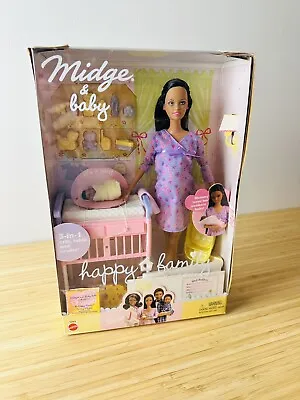 Happy Family Midge & Baby Barbie Doll African American Pregnant Belly Nursery • $199.99