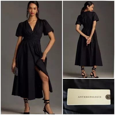 Anthropologie The Katerina Button Front Dress Puff Sleeves Black XL - NWT $178 • $118