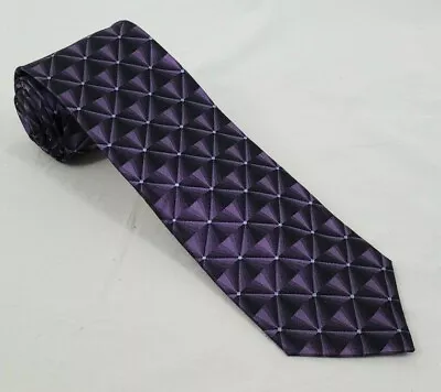 VAN HEUSEN Diamond Pattern In Black/White/Purple 100% Silk Neck Tie  • $7.05