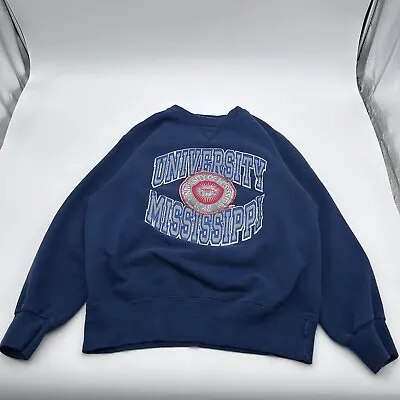 VTG 90s Mens Champion Ole Mississippi University Blue Crewneck Sweatshirt Large • $59.99