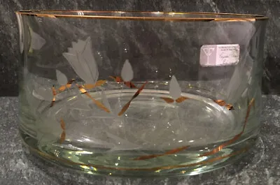 Vintage Etched Floral Bowl Crystal Clear Industries Romania 8.5 Dia 4 H • $27.30