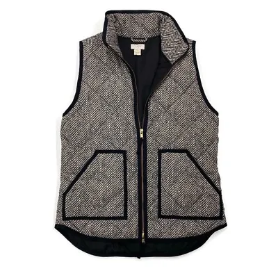 J.CREW Womens XS Printed Quilted Down Puffer Vest Herringbone Full Zip 02533 • $24.99