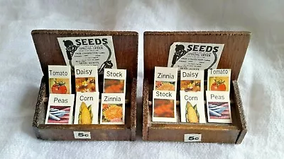 2 Dollhouse Miniture Farm Stand Seeds Store Display Cases Advertisement Wooden  • $16