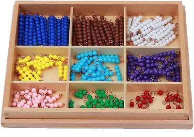 Montessori Wooden Box Of Checker Board Beads -Plastic Bead Bars • $50