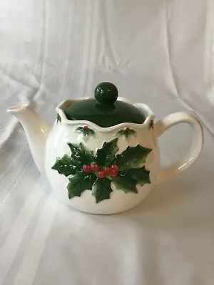 Otagiri Mary Ann Baker Hand Painted Vtg Christmas Holly And Berries Teapot • $22