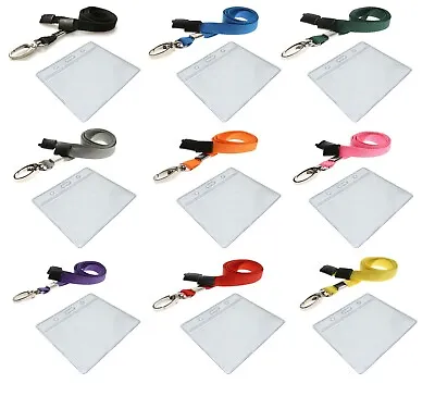 Lanyards Neck Strap Swivel Metal Clip With Clear Badge Pass Holder Pocket Pouch • £2.75