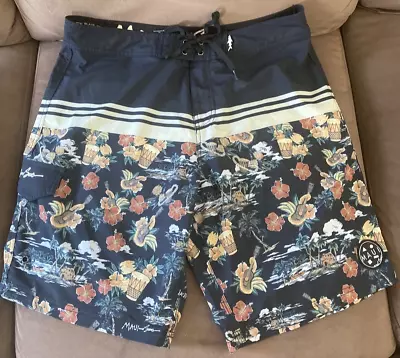 Maui And Sons Swim Board Trunks Pineapples Drums Guitar  Flowers Men's Size 34 • $14.99