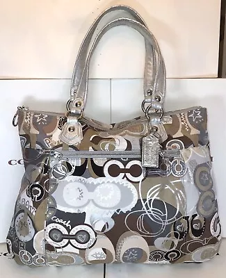 Coach Poppy 18342 Pop C Metallic Silver Graffiti/Khaki Limited Edition Glam Tote • $135